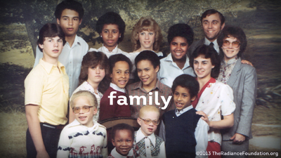 The Bomberger Family, in 1983, with 13 children (10 adopted).